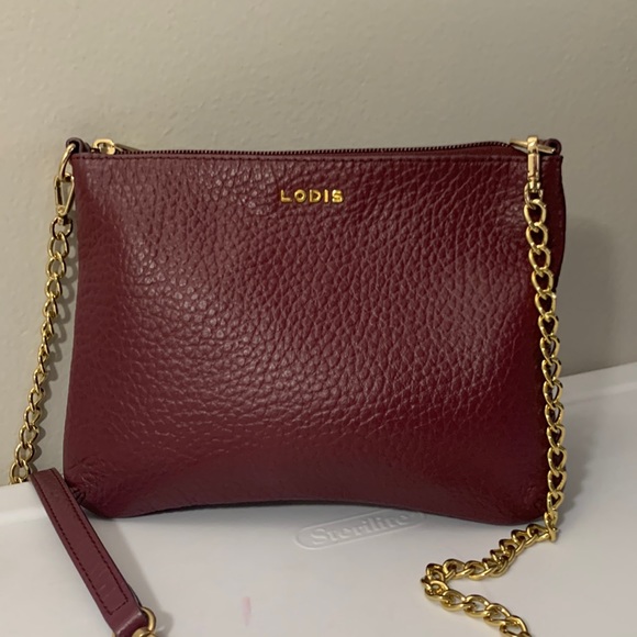 Lodis Handbags - EUC Lodis Pebbled Faux Leather Maroon and Gold Crossbody bag.